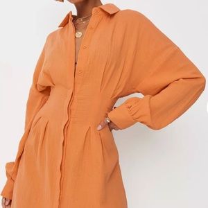 Missguided Orange Pleated Waist Shirt Dress 4